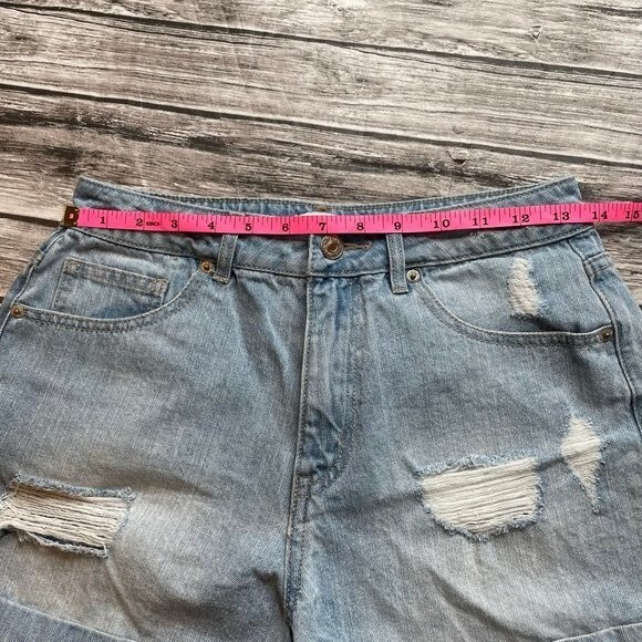 Forever 21 Distressed Cuffed Denim Jean Shorts Light Blue 27 Hi Rise High Waist - Picture 7 of 9